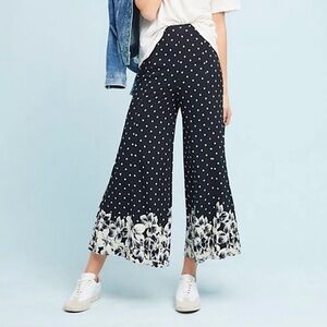 Anthropologie Ett:twa Chesapeake Polka Dot Floral Wide Leg Pants Black White 16